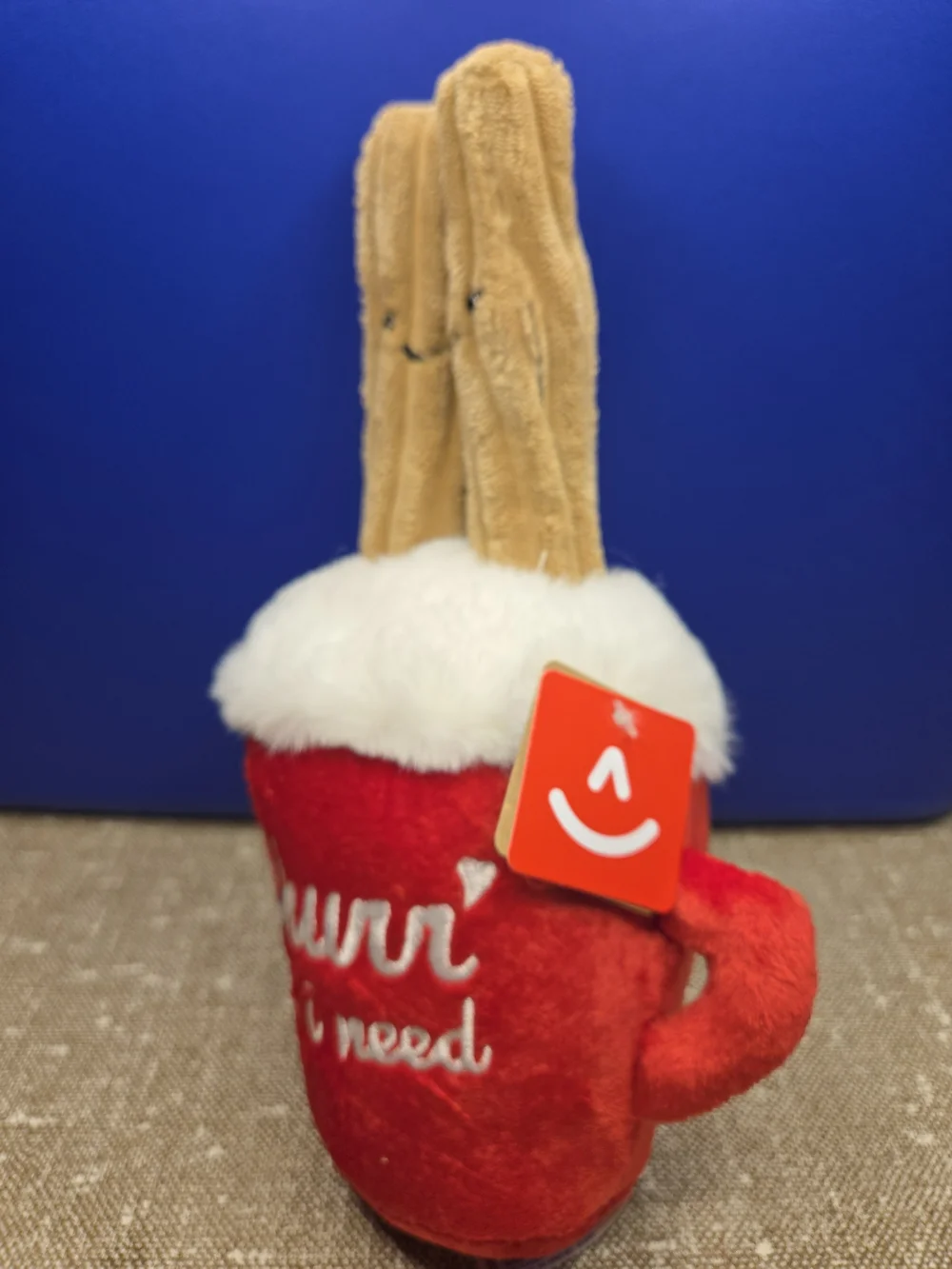 Plush Red Churr' Holiday Mug with Cream Fur Top and Brown Churros